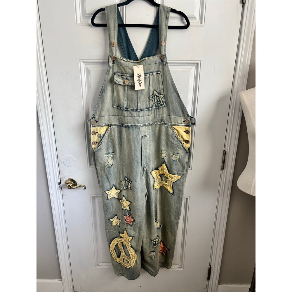 NWT Blue Velvet Peace be with you boho applique overalls - size xl - Picture 3 of 6